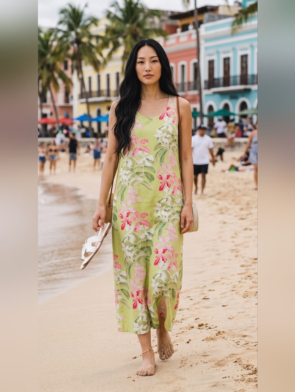 Nwot Tommy Bahama Sleeveless Lime Green Pink Orchid Tropical Resortwear Maxi